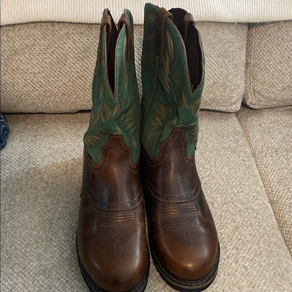 Justin’s Original Mens Stampede Rugged Brown and Green Steel Toe Work Boots